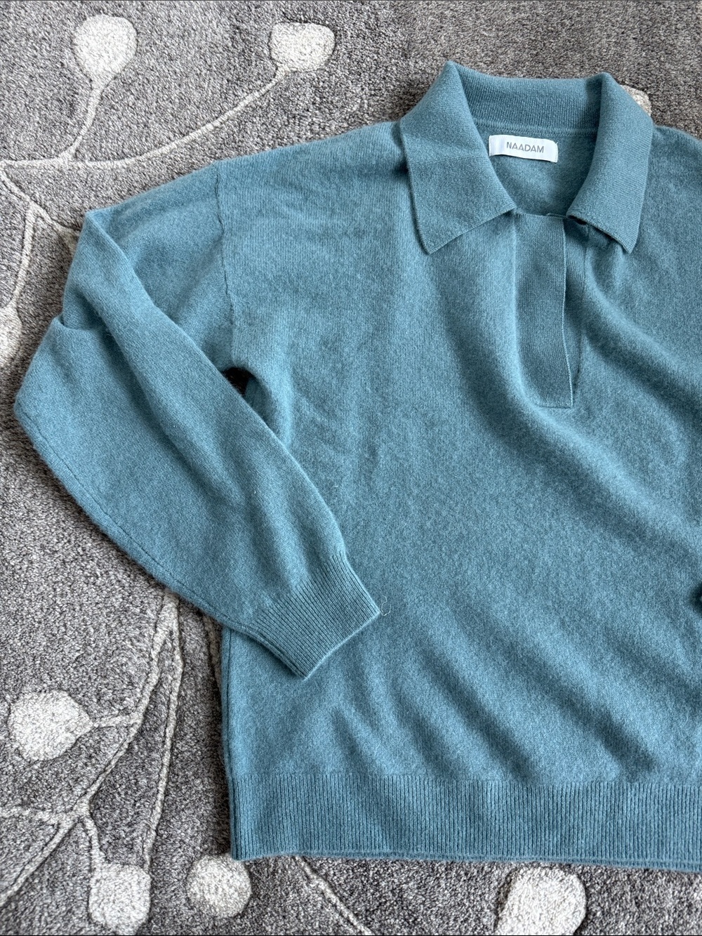 NAADAM Long Sleeve V Neck Polo Sweater, Small - Picture 6 of 8
